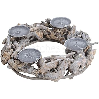 Matches21 Adventskranz Rustikal Holz Altholz Treibholz Wurzeln Adventsgesteck Kerzenhalter Tischdeko 1 Stk O 30 Cm Amazon De Kuche Haushalt