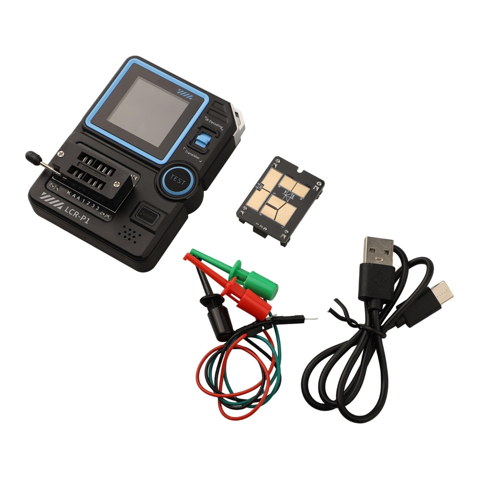 Zilimontt - Testeur de transistor P1 pour NPN PNP MOSFET IGBT JFET Diode Triode Capacitance Résistance Inductance Mètre avec écran .44" Type-C Charge 300mAh