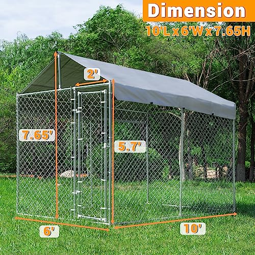 image for HEASON Outdoor Dog Kennel Large with Roof, Dog Run Enclosure, Large Ou