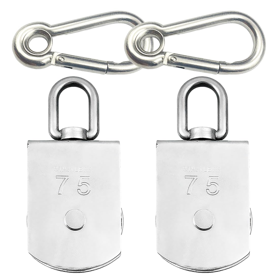 NHQZ 4 Pièce Poulie,Comprend 2 Pcs De Roue Simple M20 Pour 0,075 Et 2 Pcs De Verrouillage 0,26 Pour M4, Poulie De Renvoi Pour Cordes En Acier Inoxydable, Capacité De Charge 75