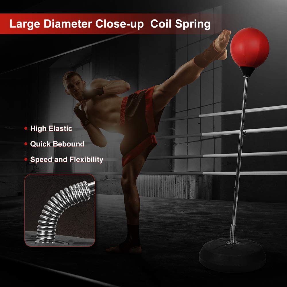 Dripex Fitness Boxsack Punchingball Set Boxtraining Höhenverstellbarer Standbox Speed-Ball Standboxball mit Boxhandschuhen (Rot)