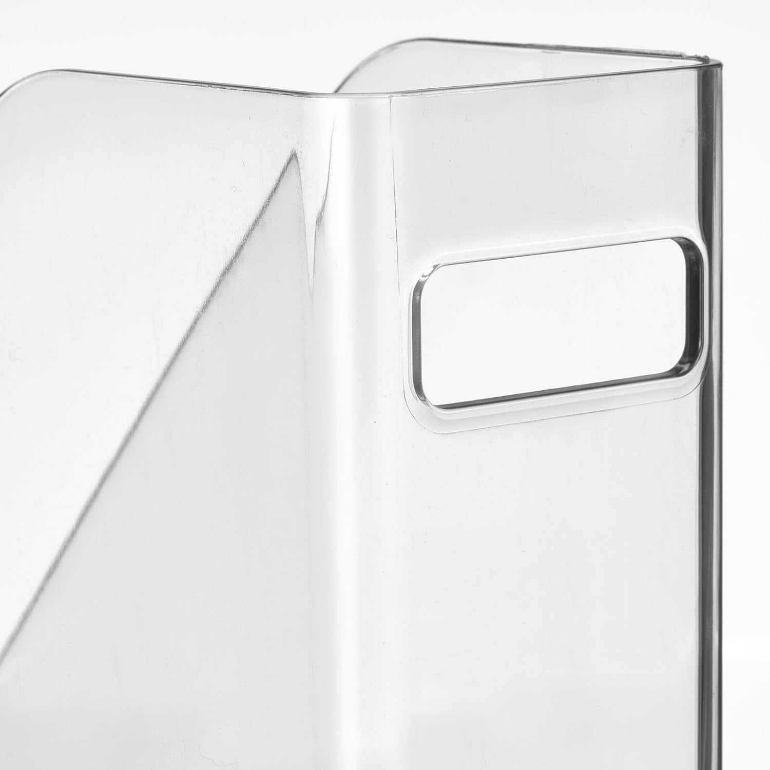 mDesign Plastic Slim Vertical File Folder Storage Organizer Bin with Handle - Hold Notebooks, Binders, Envelopes, Magazines for Home Office, Work Desktops, Ligne Collection, Clear