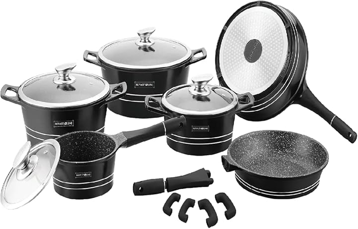 Royalty line set 14 pezzi in pietra pentole padelle e coperchio lavica roy 367C