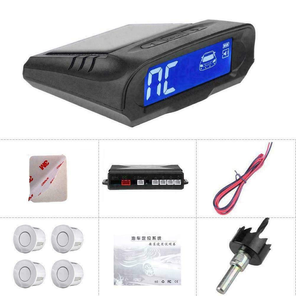 Riloer - Sensore di retromarcia, display LCD, sensore di parcheggio, kit 4 sonde, a energia solare, wireless, indicatore di parcheggio per invertire l'allarme radar