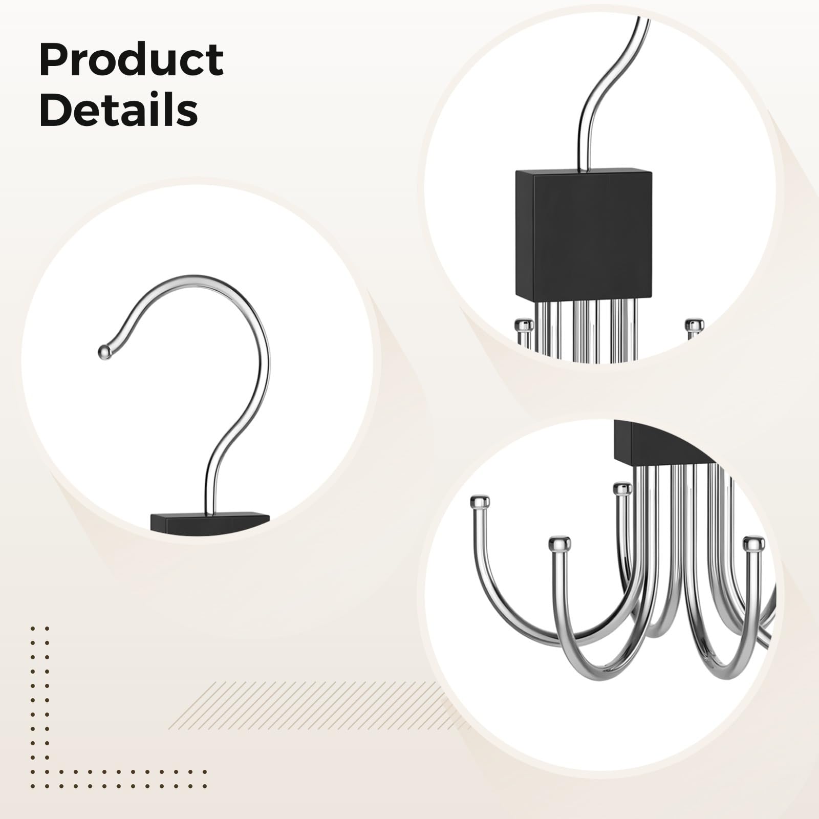 Bosreroy 6 Pcs Wooden Tie Hanger with Stainless Steel Hooks, Rotating Compact Storage for Hats, Scarves, Bags