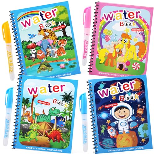 Ballery Libro di Pittura ad Acqua con 4 Penna Acqua, 4 Pezzi Libro da Colorare ad Acqua Magica, Pittura Giocattolo per Bambini e Ragazzi