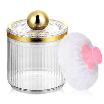 Acrylic Portable Powder Container with Washable Velour Puff Elegant Transparent Storage Jar Refillable Case for Loose Face & Body Powders Makeup Travel Organizer - Clear