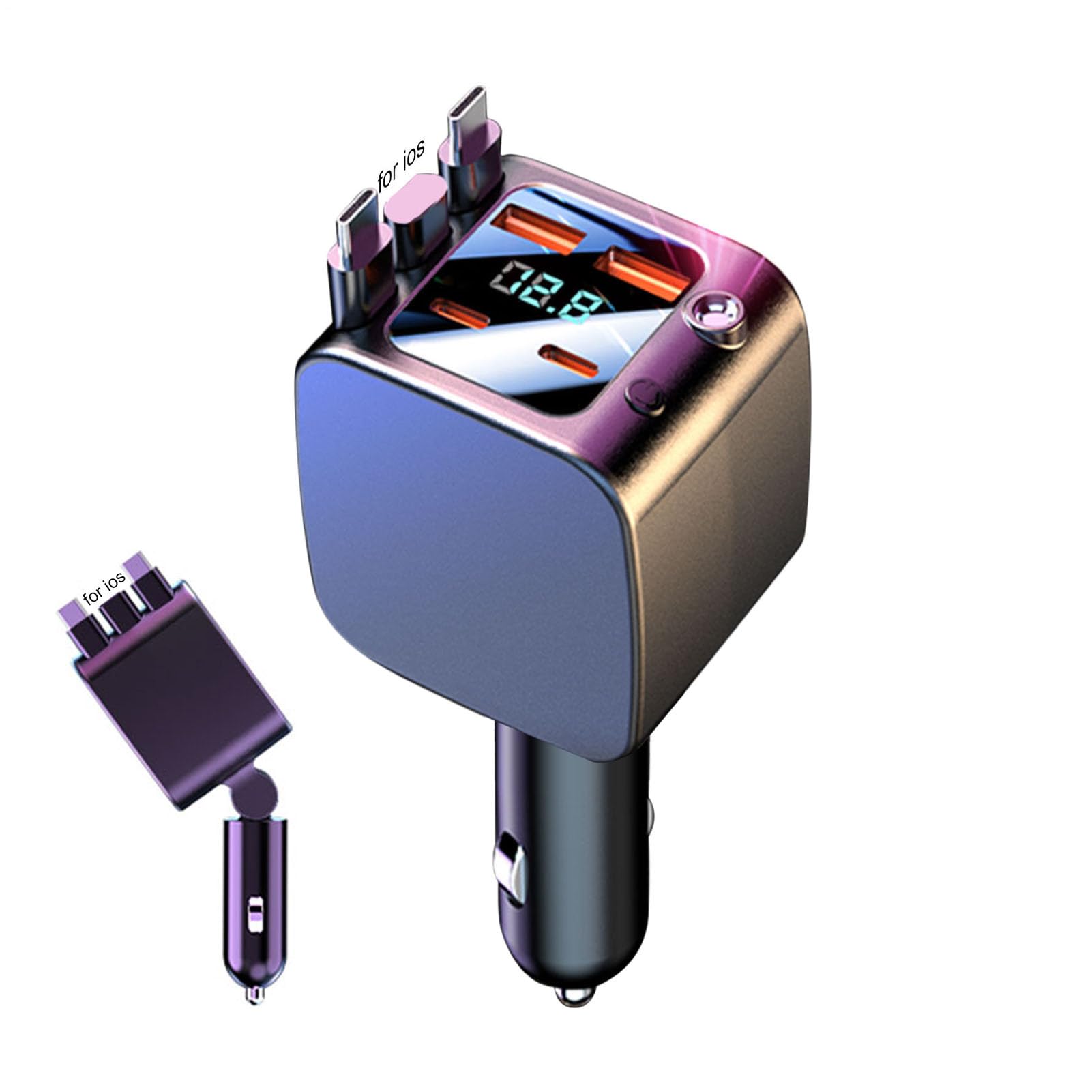Cargador de coche con cables retráctiles y 2 puertos USB tipo C para la carga rápida diaria 8