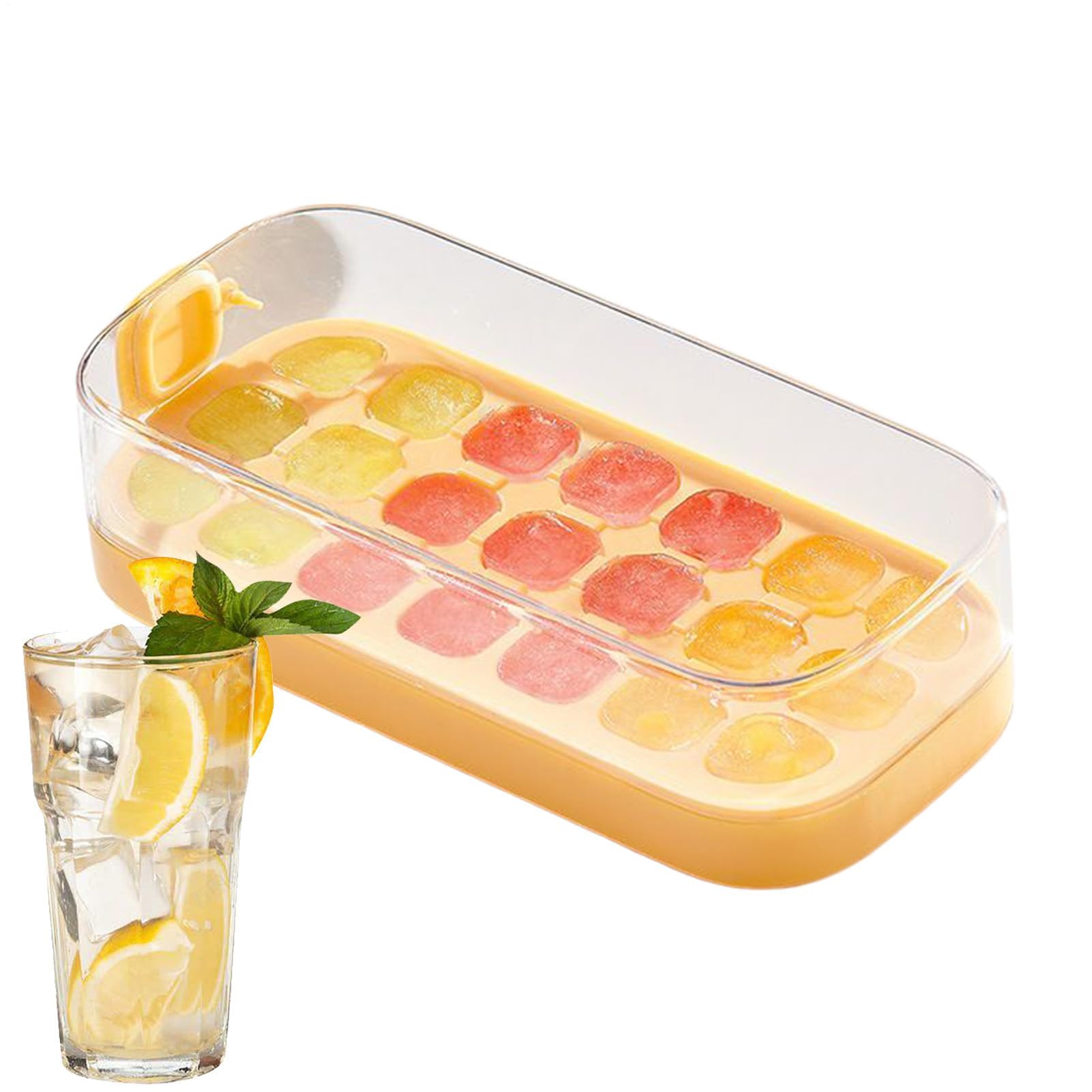 Eiswürfelform, Eiswürfelschale mit Deckel | Wiederverwendbare Eiswürfelbehälter – Lebensmittelform, großes Fassungsvermögen, Behälter for Eiswürfelbereiter(Yellow)