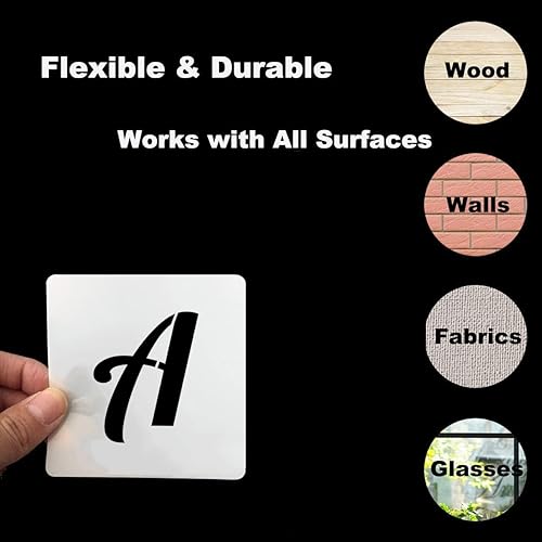 Miniatura 7 de Plantillas de alfabeto de 1 pulgada para pintar, paquete de 62 plantillas de letras y números para madera, plantillas cursivas reutilizables para