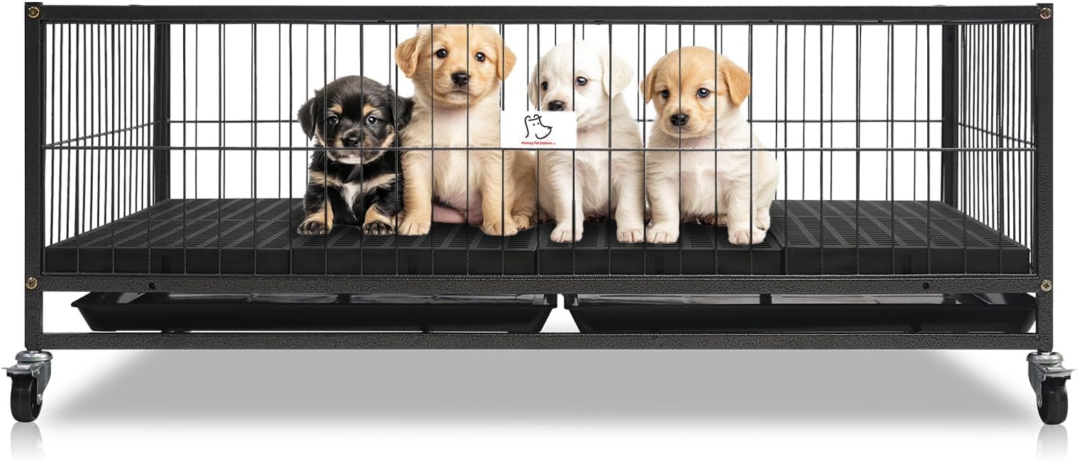 Homey Pet Whelping Box for Dogs and Puppies, 43 inch Stackable Heavy Duty Metal Wire Dog Crate Cage Kennel with Wheels for Large Medium Small Sized Dogs