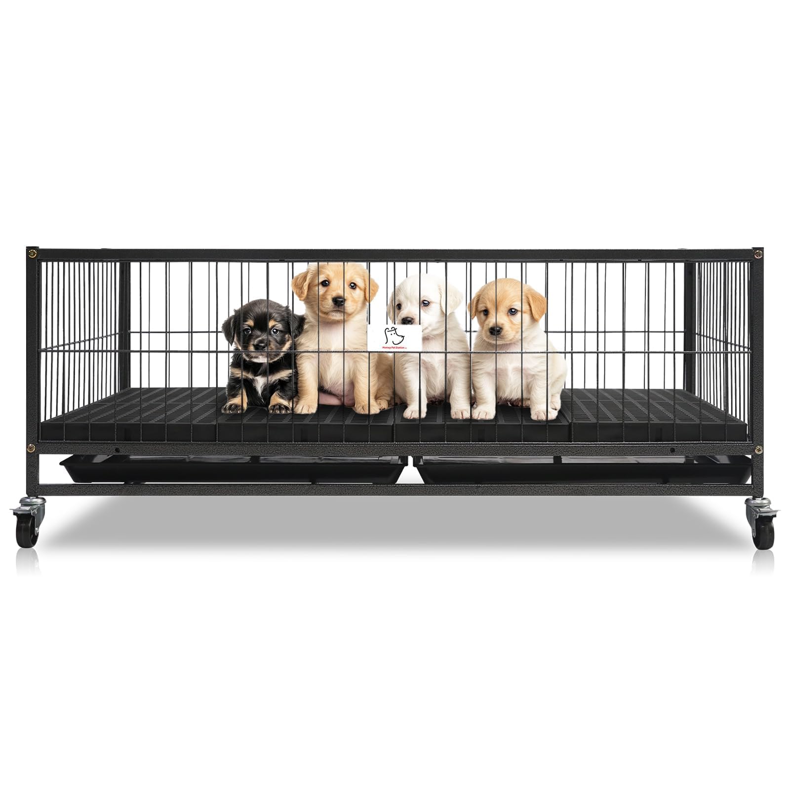 Homey Pet Whelping Box for Dogs and Puppies, 43 inch Stackable Heavy Duty Metal Wire Dog Crate Cage Kennel with Wheels for Large Medium Small Sized Dogs