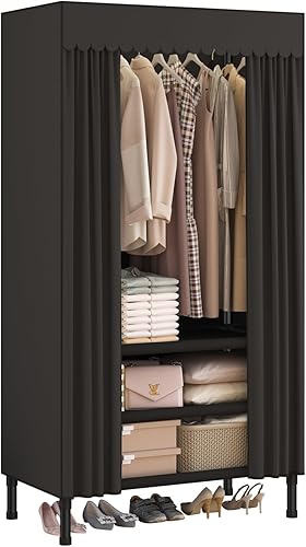 Miniatura 11 de Armario portátil, perchero resistente con cubierta, armario con 1 varillas para colgar, 2 estantes de almacenamiento y 2 cajones, 27.5 pulgadas de