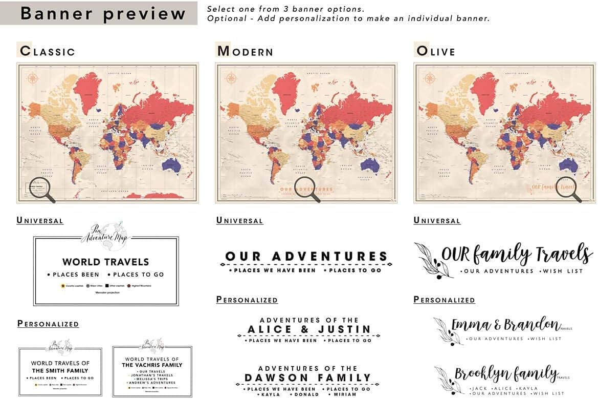 Framed world map for wall | Personalized World map Pin board With Push Pins | Mark places traveled | Detailed and Modern Travel Map With Pins up to 40" x 53" Large