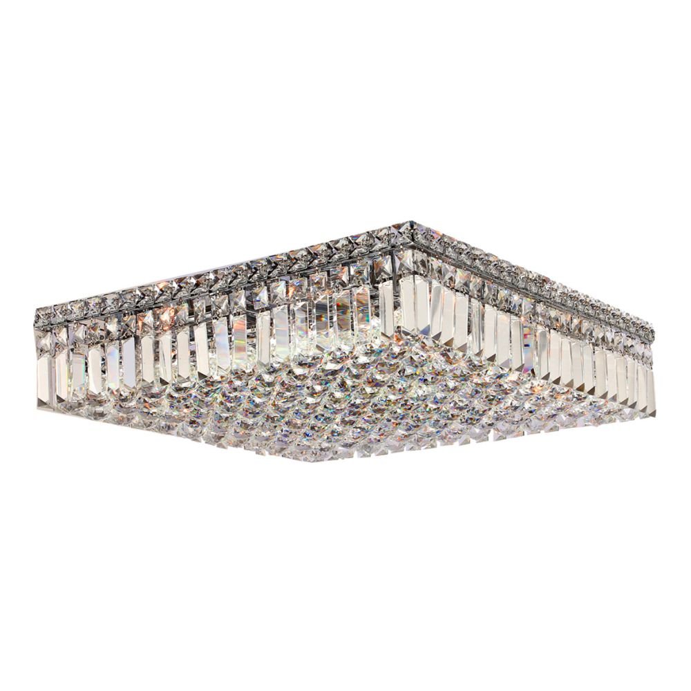 W33519C20 Cascade 12 Light Flush Mount Square Crystal Ceiling Light, Large, Chrome Finish and Clear Crystal, 20" L x 20" W x 5.5" H
