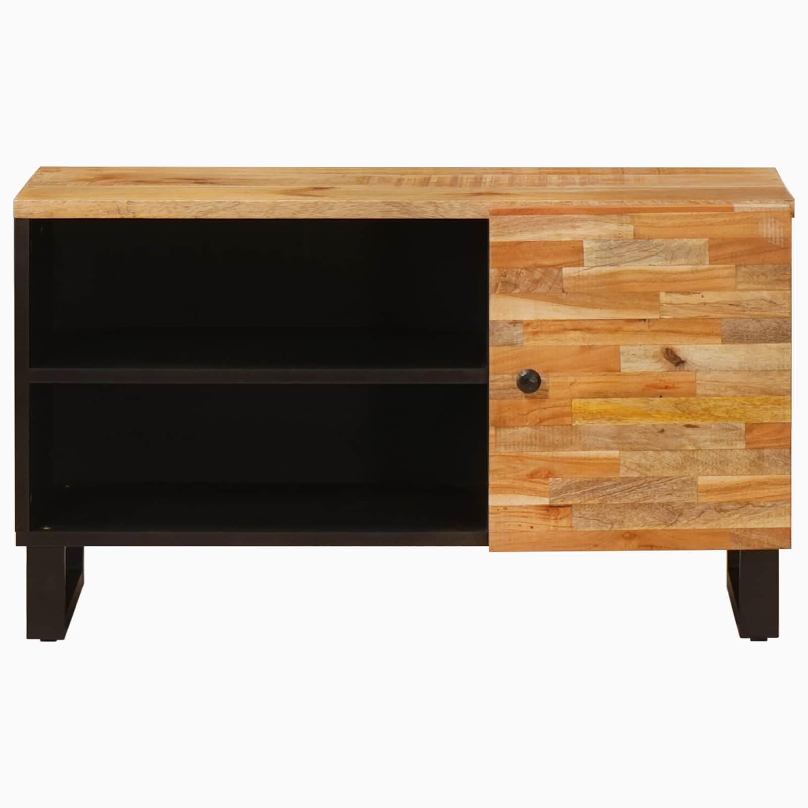 TV-Schränk mit Regal aus massivem Mangoholz Braun 80 x 33 x 46 cm mit 2 Regalen und Tür für Wohnzimmer Heimkino Gaming und Aufbewahrung von Mediengeräten und Zubehör