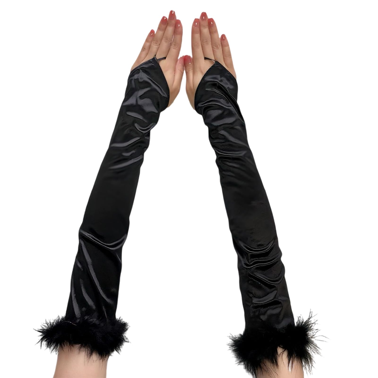MICFENY Feathered Chain Formal Evening Gauntlets Flexible Fabric Traditional Achromatic Stage Gauntlets