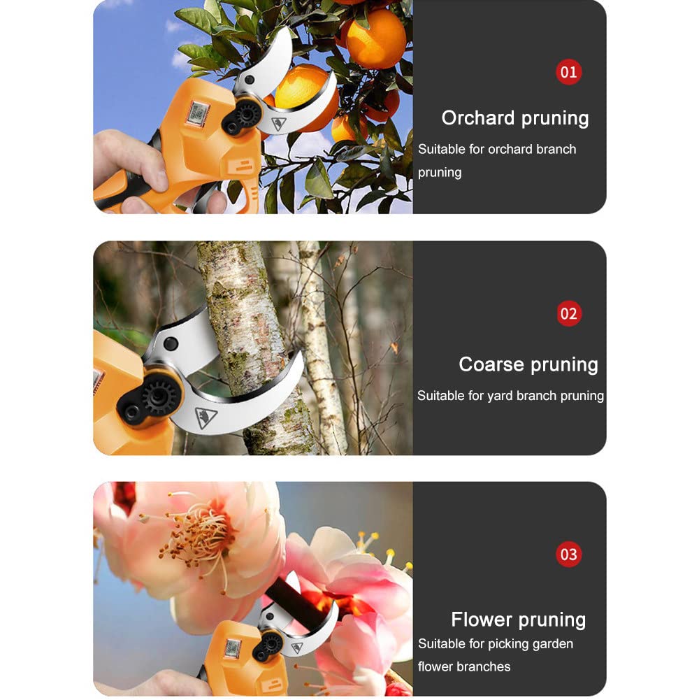 Tijeras De Podar Electricas,Tijera Eléctrica inalámbricas,tijeras de podar,con Pantalla LED, Baterías Recargables Tijeras para cortar Ramas de árboles frutales, 40mm,3battery-3blade