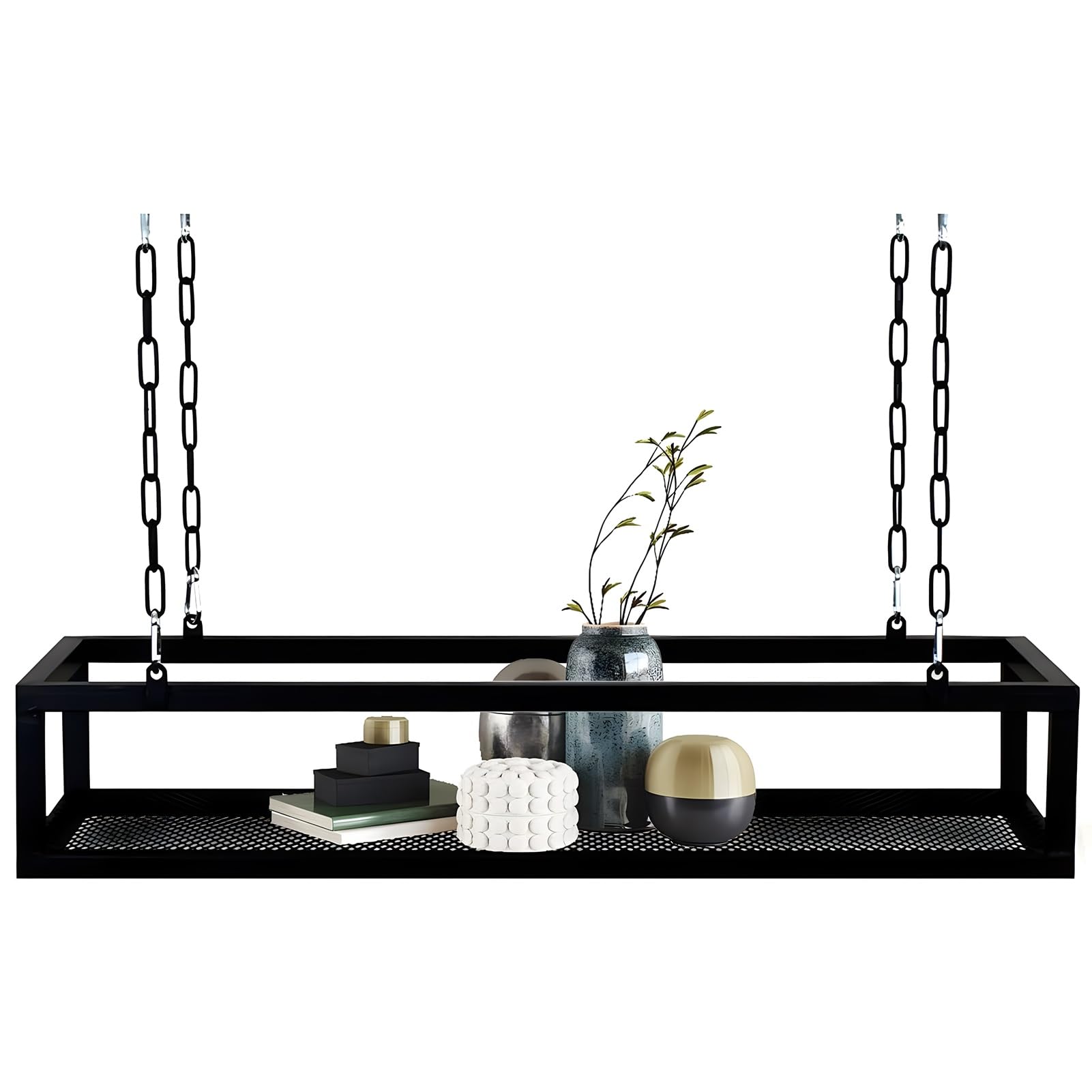 POLGDW Ceiling Mounted Metal Iron Wine Shelf with Chain for Hanging Plants and Flowers Decorative Display Storage Rack for Restaurant Kitchen Bar 120x25x15cm