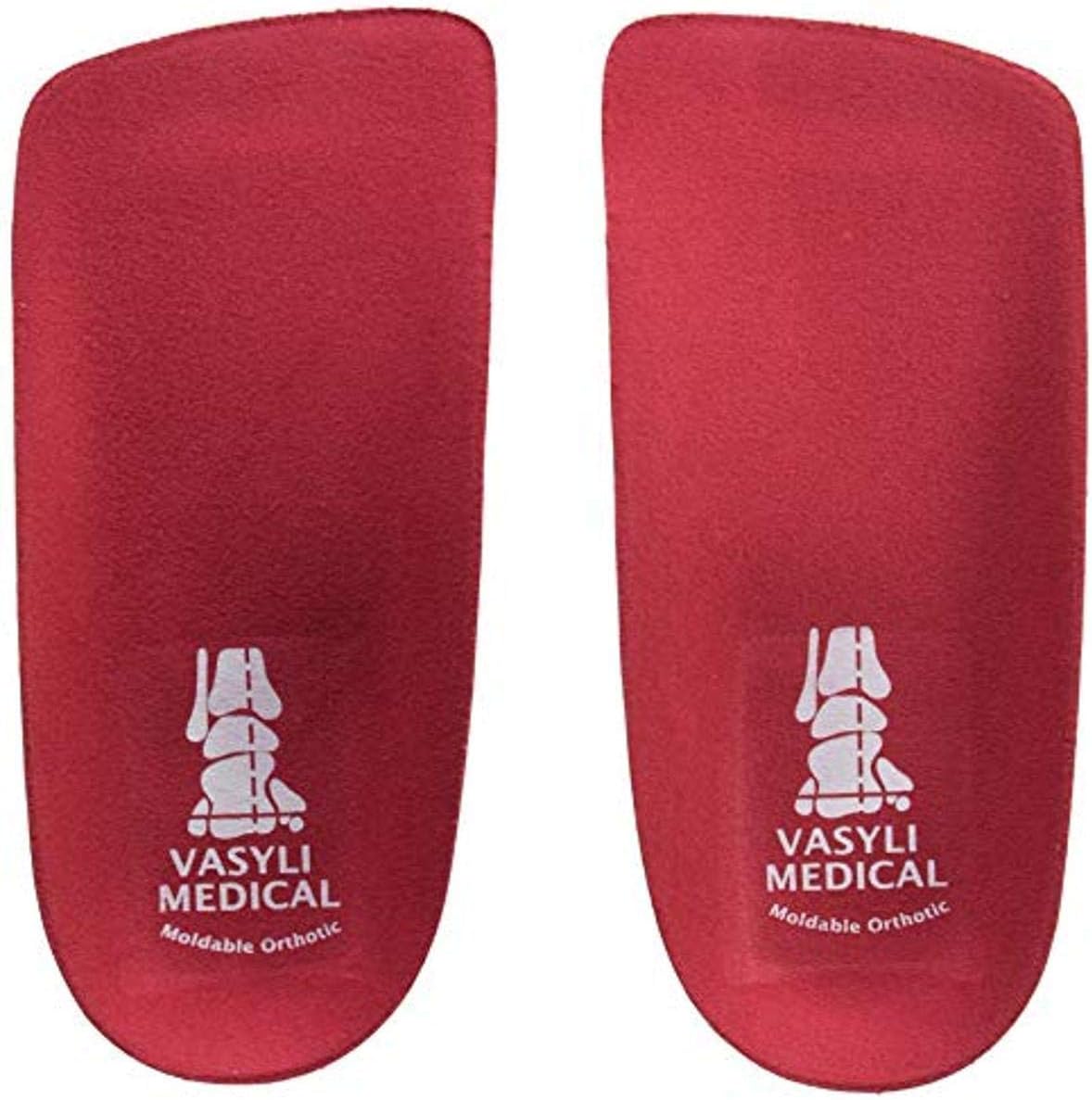Custom 3/4 Length Insoles, Red, Large, Fast & Effective Pain Relief, Solid Biomechanical Control, Firm Density, High Performance Orthotic, Athletes, Overweight Patients, Heat Moldable