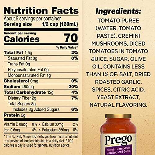 Image of Prego Cremini Pomodoro With Roasted Garlic Pasta Sauce, 23.5 OZ Jar (Pack of 12)