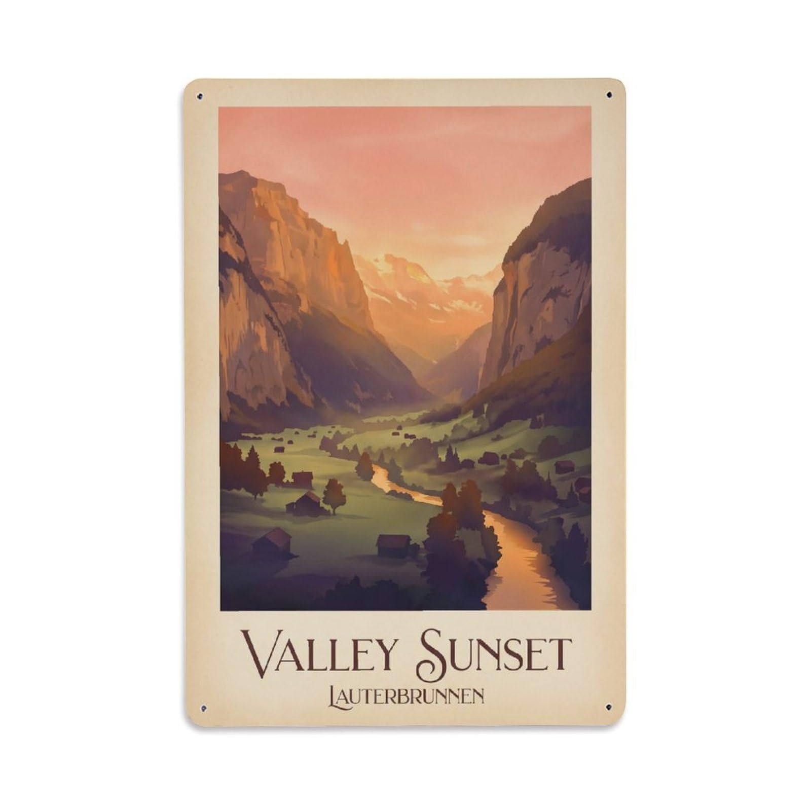 Gead 8X12inch Style Vintage Travel Switzerland Sunset Glow Metal Tin Sign