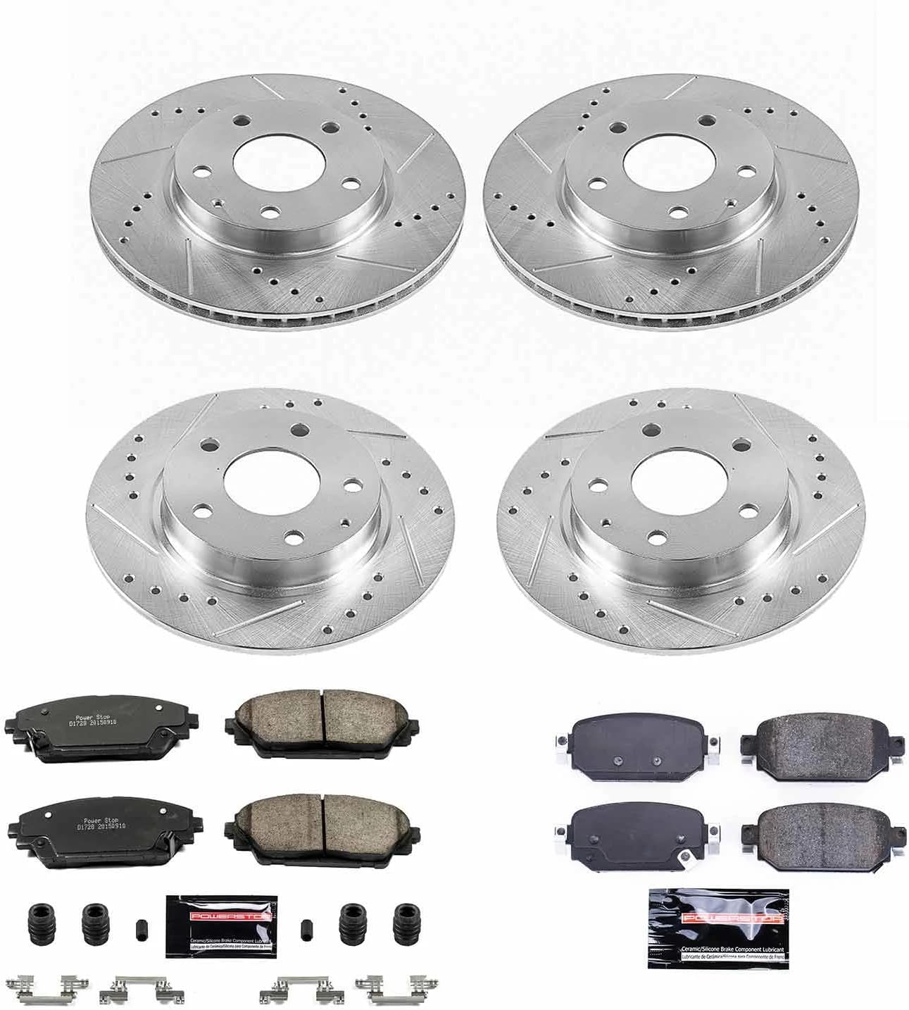 PowerStop Front and Rear Brake Kit For Mazda CX-3 2019-21 - Drilled and Slotted Disc Rotors with Ceramic Brake Pads Replacement, K8350