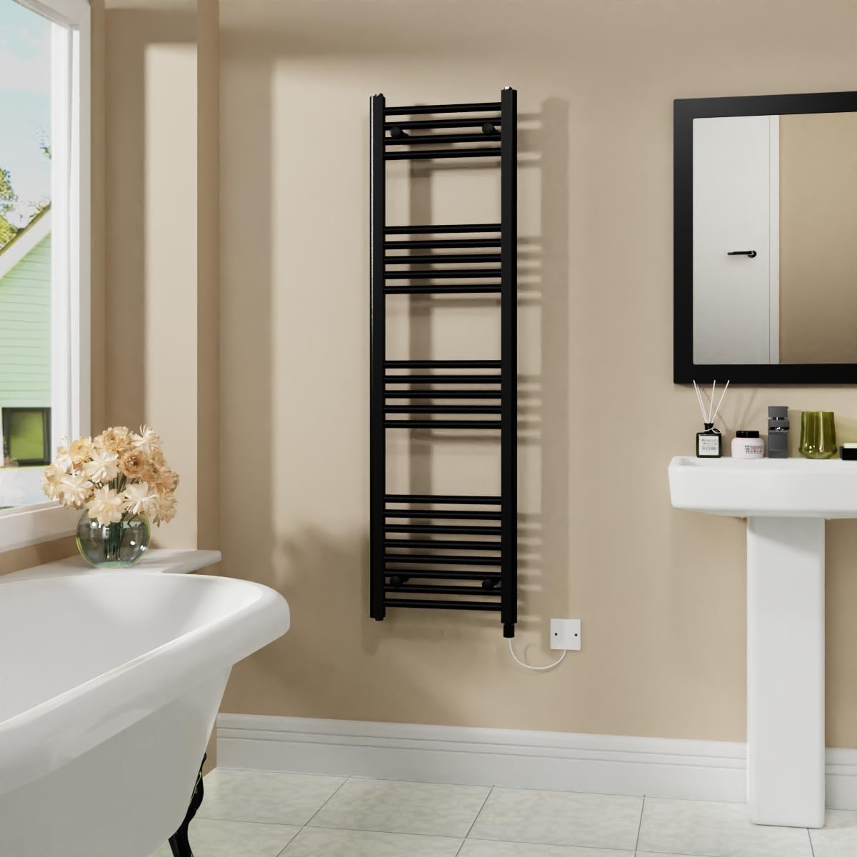 Warmehaus 800W Electric Heated Towel Rail Radiator Black - 1400x400mm