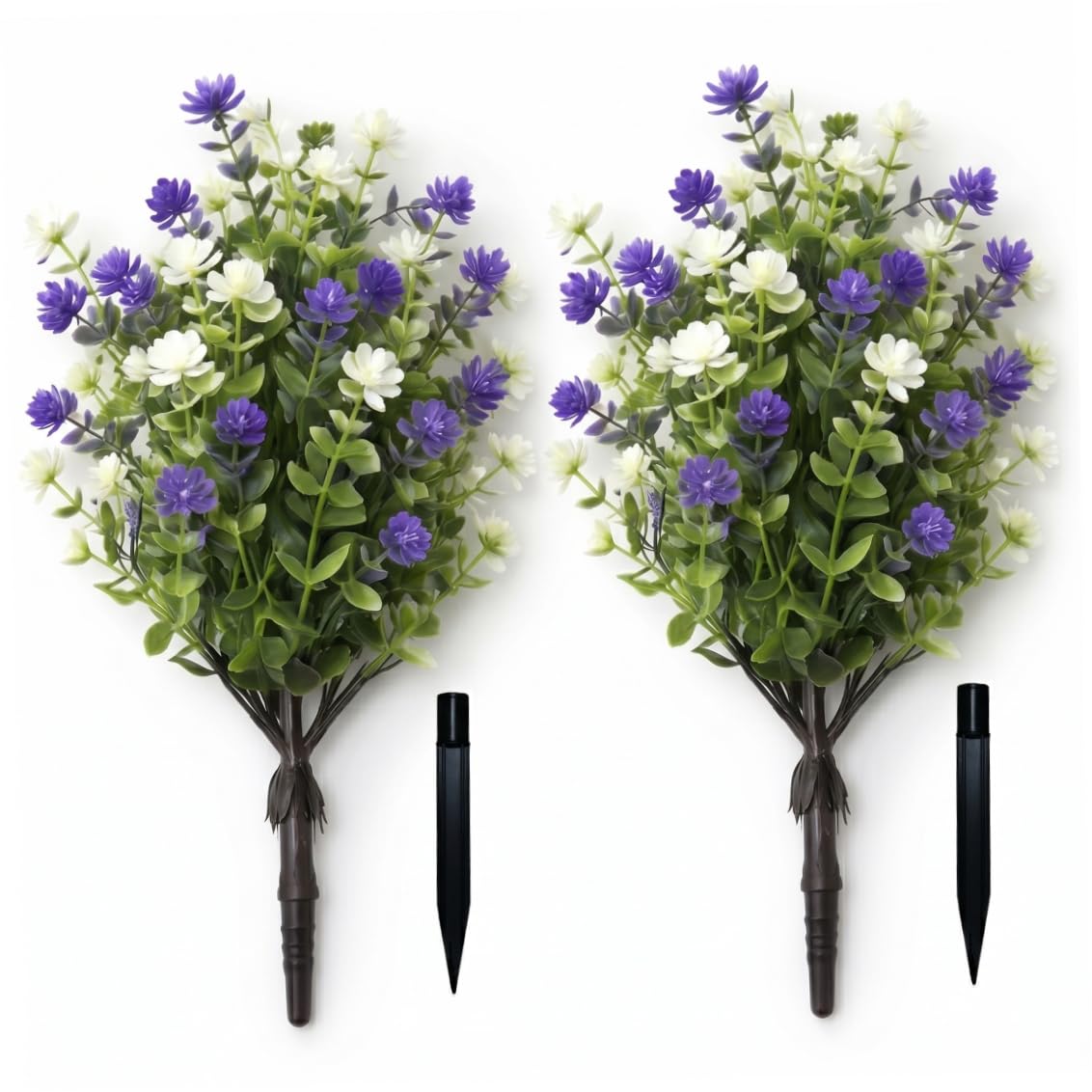 Faticenic Topiary Balls Artificial Outdoor Set of 2, Artificial Flowers with Ground Stakes Realistic Camellia Eucalyptus, UV Resistant Plants for Home Garden Decor, 45cm/18inch, flowers with ground