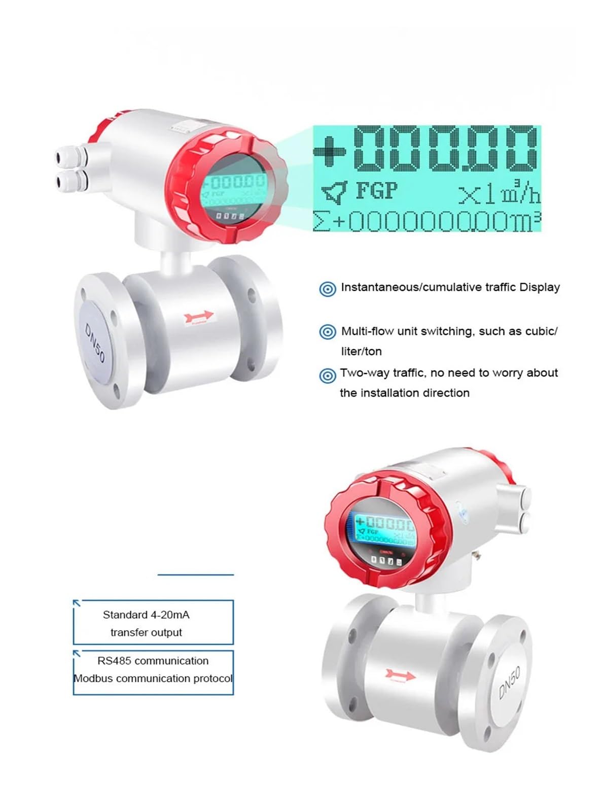 Medidor de flujo digital Medidor de flujo electromagnético inteligente, tubería de agua líquida, aguas residuales, pantalla Digital, electrónico de gran calibre DN200 con alta precisión(DN80)