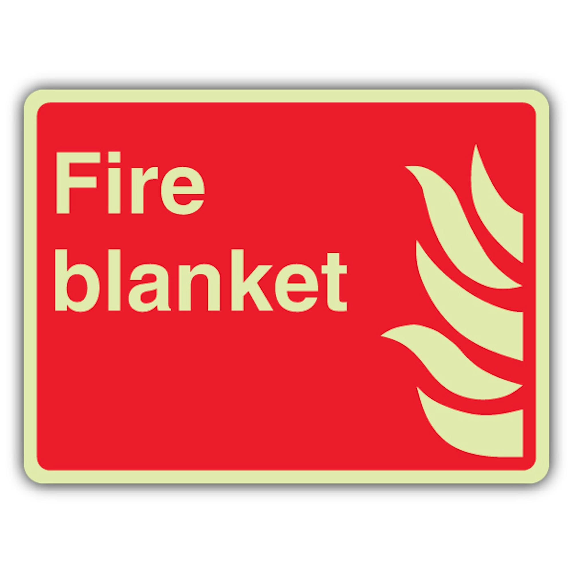 V Safety - Cartel de manta de fuego que brilla en la oscuridad, formato horizontal, 400 x 300 mm, hecho de plástico rígido de triple brillo, señalización de seguridad contra incendios, fabricado en