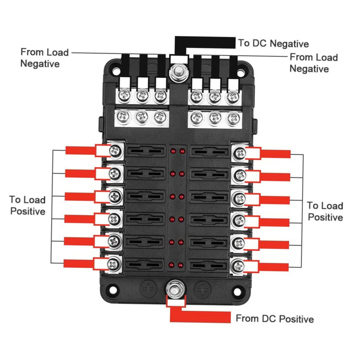 Scatola Fusibili 12 Circuiti Dc32v 100a Pbt PC per Auto e Barca | Rame Nichelato e Acciaio Inox, Luce Indicatore, Manutenzione Rapida e Protezione Dai Detriti