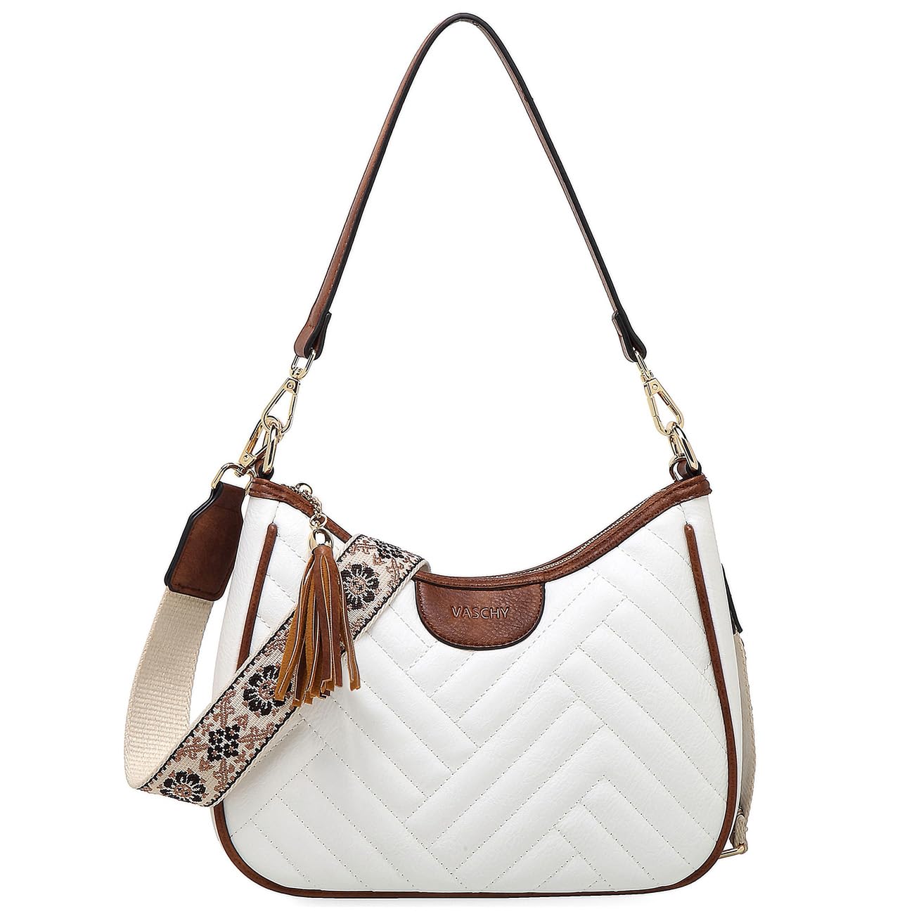 VASCHY Small Shoulder Bag Purse for Women, Vegan Leather Chevron Quilted Crescent Crossbody Hobo Bag Under the Arm Handbag