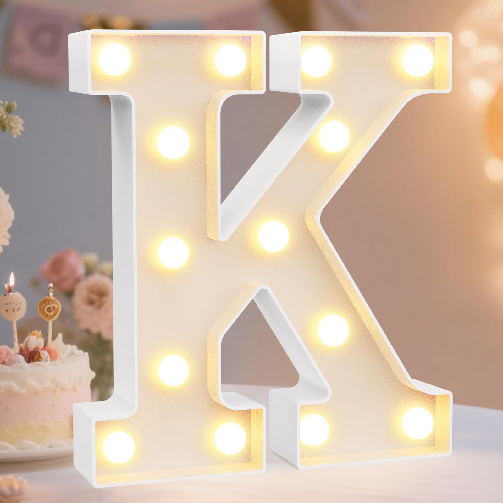 Pooqla LED Marquee Letter Lights Sign, Light Up Alphabet Letter for Home Party Wedding Decoration K