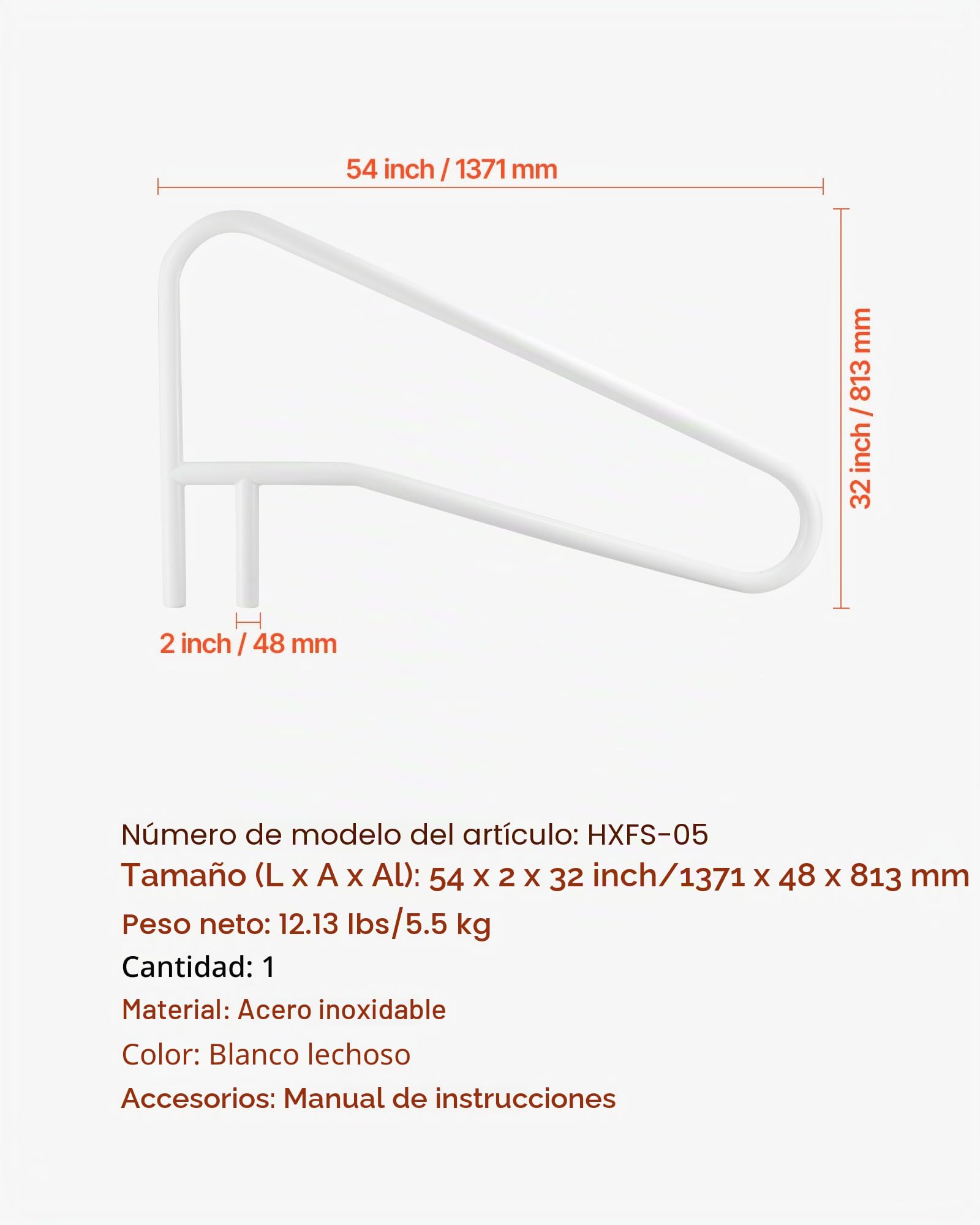 VEVOR Barandilla para Piscina, Carga de 100 kg, Acero Inoxidable, Soldadura sin Juntas, Montaje Empotrado o Sobre Base, para Piscinas, Parques Acuáticos y Spas, 1371 x 48 x 813 mm, Blanco Crema