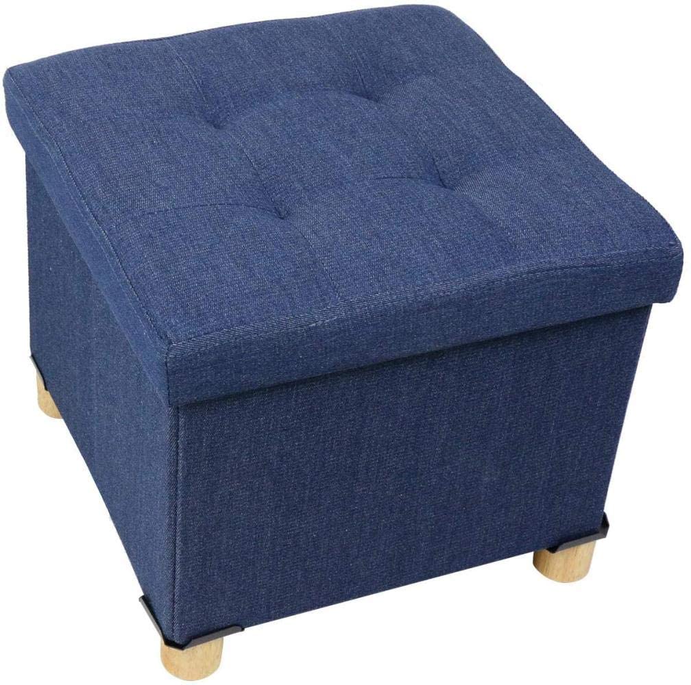 Poggiapiedi Pouf Poggiapiedi Sgabello Pieghevole Contenitore con Coperchio e Contenitore da Giardino con Gambe in Legno Grande Sedia Bassa Quadrata con Coperchio Mobile Multifunzionale, Nero