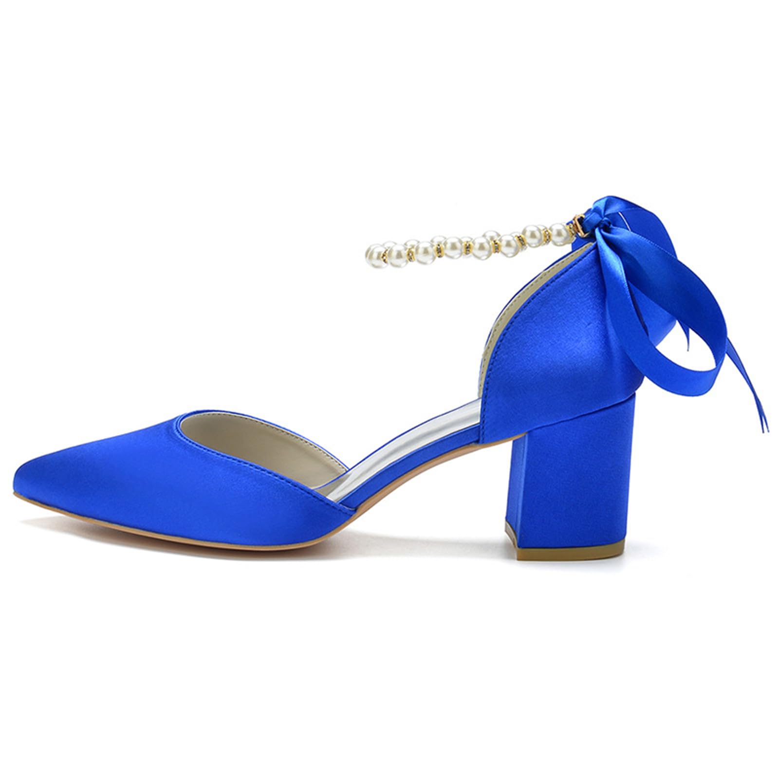 Damen Mode Absätze Aus Satin Perlenriemen Schleife Spitze Zehe Blockabsatz Abendsandalen Elegante Glänzende Textur Brautschuhe Für Partykleidung Und Abendveranstaltungen