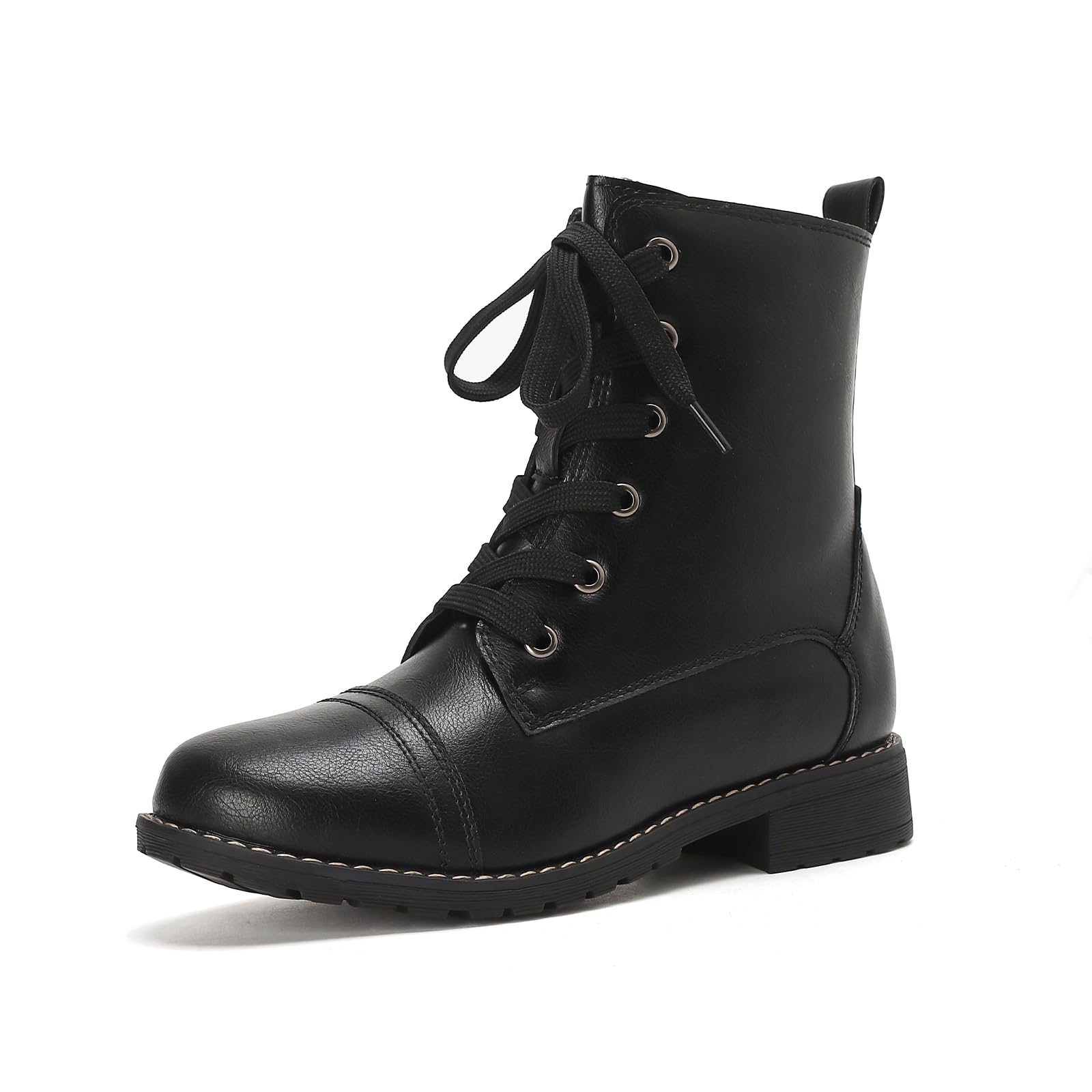 Putu Damen Stiefel Stiefeletten mit Schnürung seitlichem Reißverschluss Elegante Kurzschaft im Kampfstil mit niedrigem Absatz Vielseitig 36-41