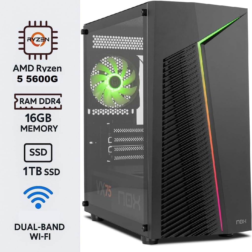 PC’S Gaming (RYZEN 5 4600G 6/12 4.2GHz, Gráfica AMD Vega, RAM 16GB, SSD 1TB + WiFi, Windows 11 Pro) PC Gamer Ordenador Gaming, PC Sobremesa (RYZEN 5 4600G, SSD 1TB, PC)