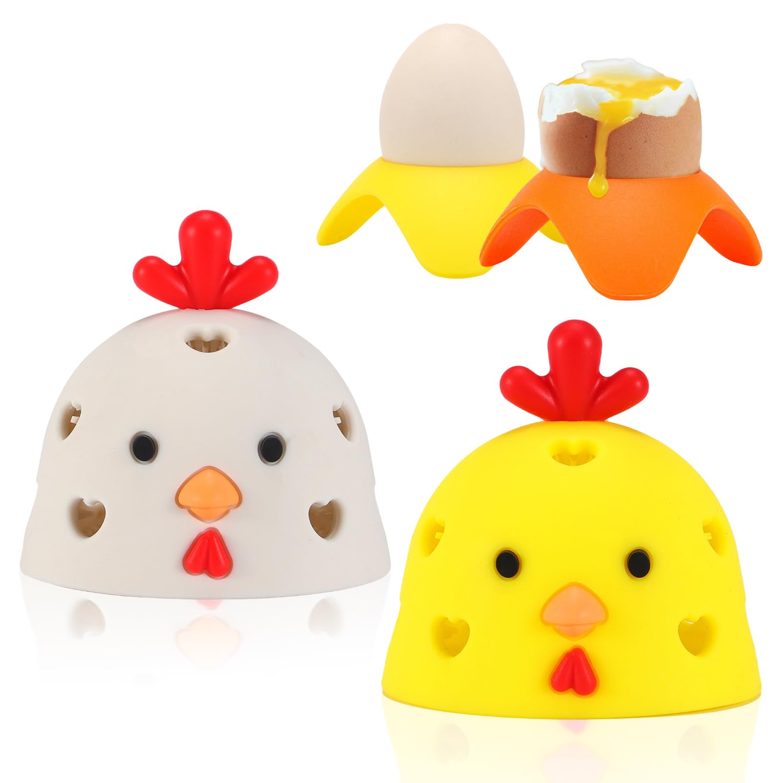 2PCS Egg Washer for Fresh Eggs & 2PCS Egg Cups, Easy Breakfast, Cute Chicken Egg Brush Scrubber Cleaner, Utensil Kitchen Decor Reusable for Breakfast Boiled Cooking Childhood Memories