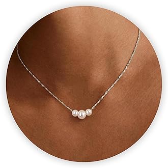 Pearl Necklaces for Women as Christmas Stocking Stuffers Gold Pearl Choker Single Pearl Necklace Layered Daisy Necklace Set as Christmas Gifts for Teen, Wedding Strands for Bride Bridesmaids