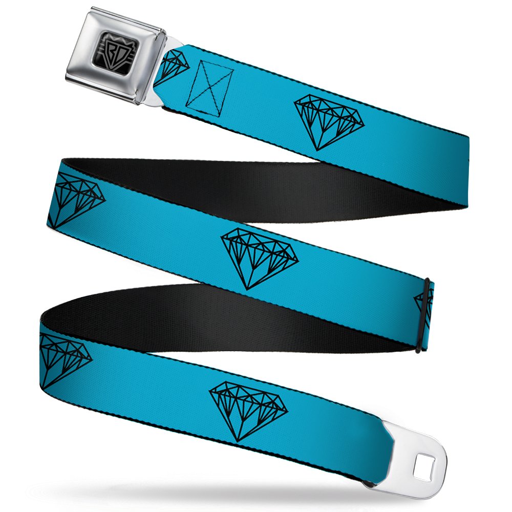 Buckle-Down Belt, Seatbelt Buckle Belt, Diamond Sketch Turquoise Black, 32 to 52 Inches