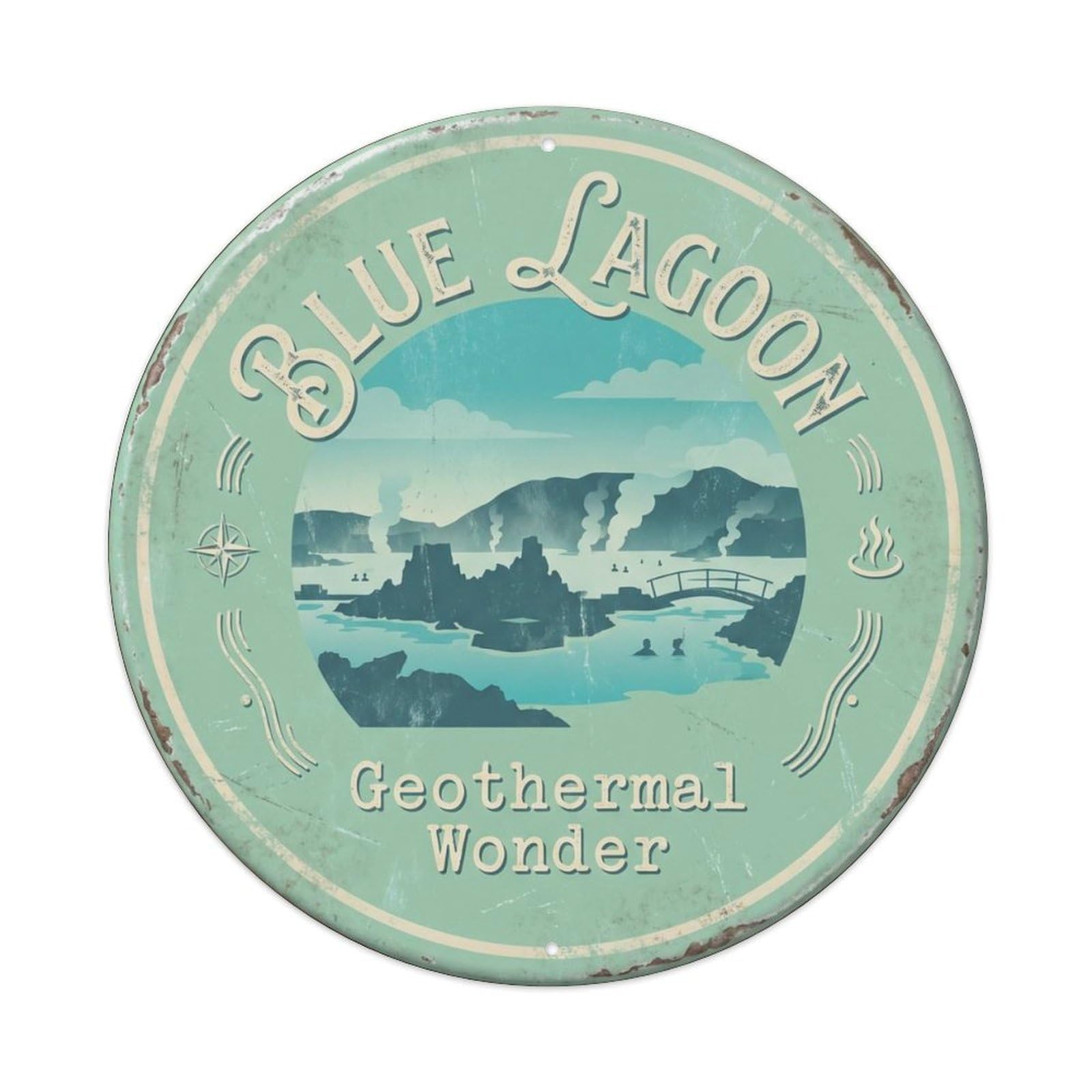 Lagoon Tranquil Spa Waters Metal Tin Sign Plaque Wall Decor for Cafe, Club Bar, Office, Home Garden Round Metal Poster 8x8Inch