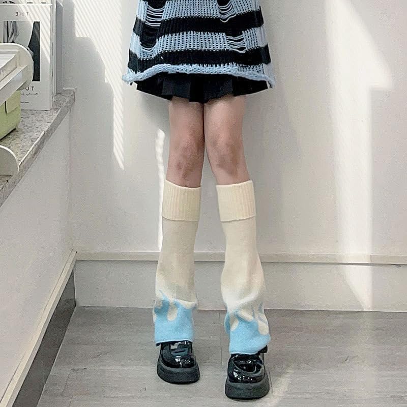Image of WODECASA Girls Kawaii Leg Warmers Knitted Flared Leg Sleeves Goth Crochet Baggy Cuff Ankle Heap Socks