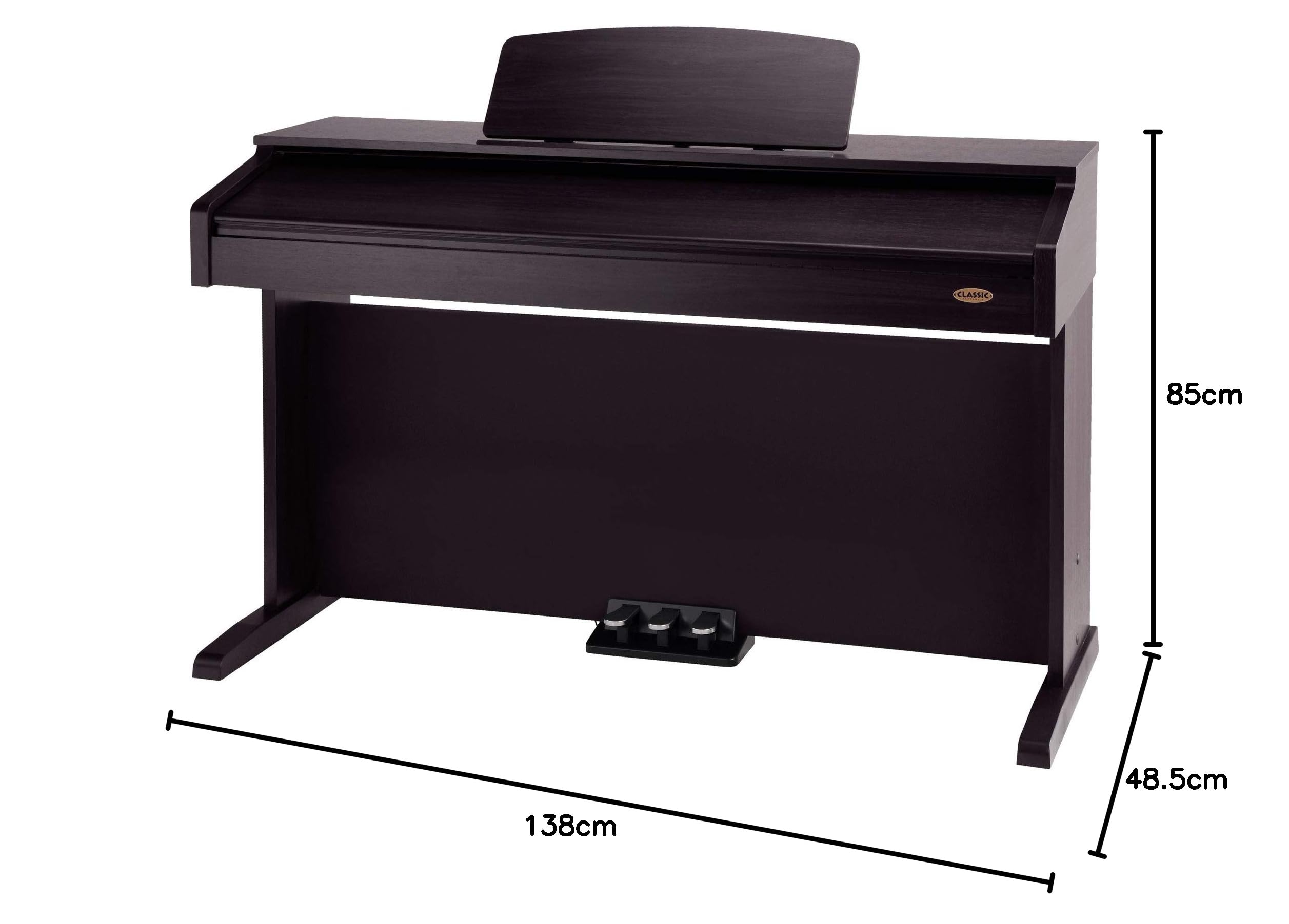Classic Cantabile DP-210 RH E-Piano SET inkl. Bank, Kopfhörer, Schule (Digitalpiano 88 Tasten Hammermechanik, Kopfhöreranschlüsse, USB, Metronom, 3 Pedale, Piano für Anfänger, inkl. Noten) Rosenholz