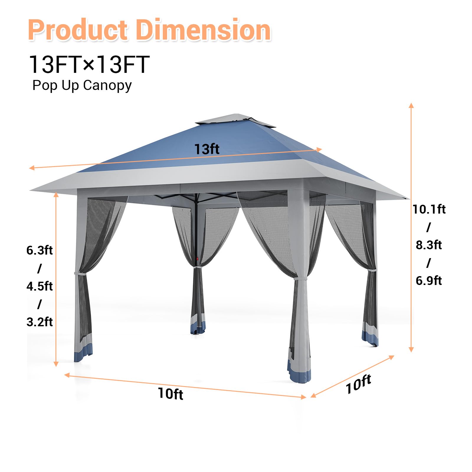 Garvee Tonnelle De Jardin 3,96x3,96m Pop-Up avec Moustiquaire – Toit Double Imperméable & Anti-UV – Hauteur Réglable – Abri Résistant pour Terrasse, Jardin, Patio, Camping – Sac De Transport Inclus