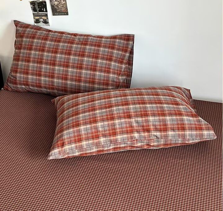 Image of PinkMemory Caramel Blue Gingham Duvet Cover Queen 100% Washed Cotton Buffalo Plaid Bedding Set 3pcs Grid Checkered Duvet Cover Set Full with Zipper Closure Ultra Soft Breathable