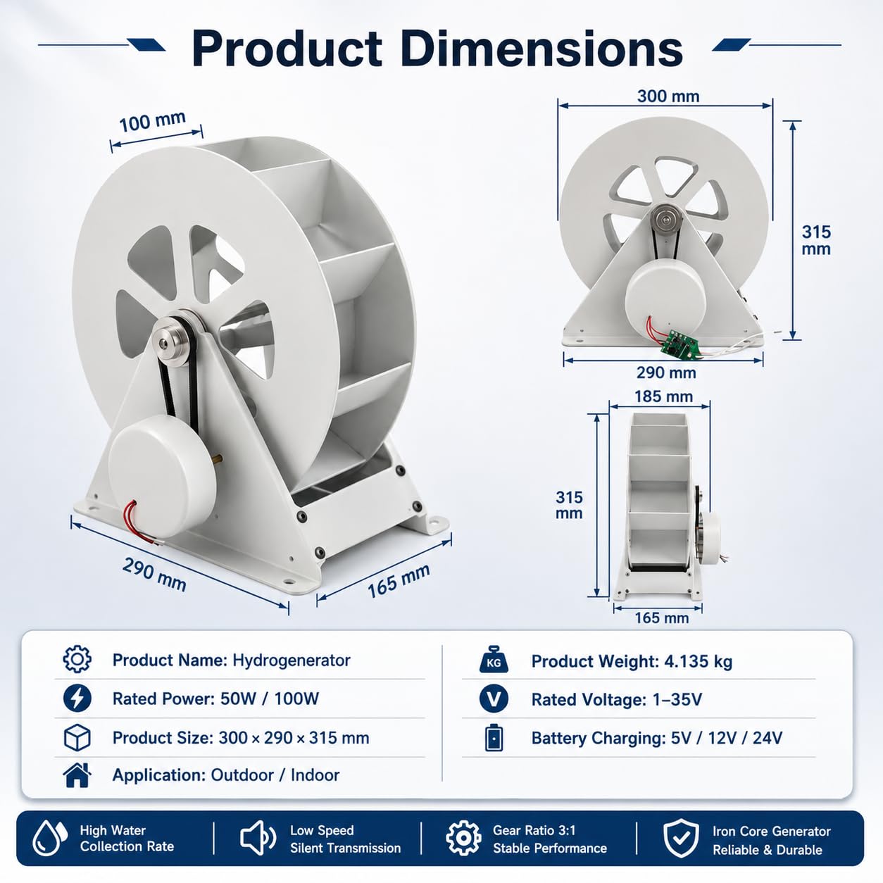 Generador de turbina de agua portátil de 100 W, kit micro hidráulico para arroyos y ríos fuera de la red con transmisión silenciosa para una solución de energía sostenible