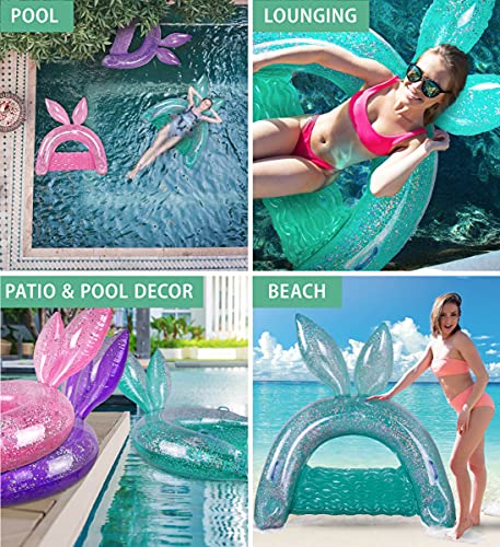Poza Inflatable Bunny Pool Float Chair - Sparkle Confetti Lounge Inflatable Pool Floats, 2 Built In Cup Holders And Handles, Bunny Ears Inflatable Pool Lounger Floating Chair - 48X38 Inch, Turquoise #TOP2