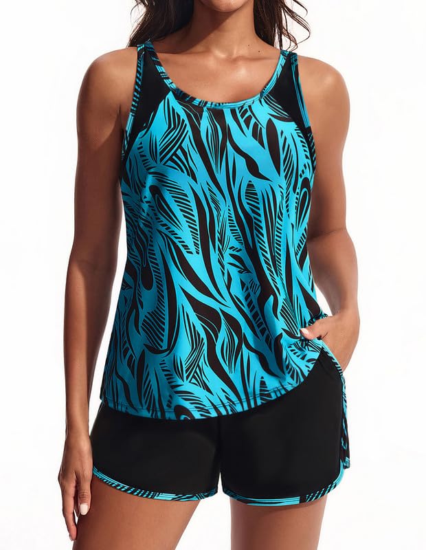 Hanna Nikole Badeanzug Bauchweg Damen Zweiteilig Sport Tankini Push Up...